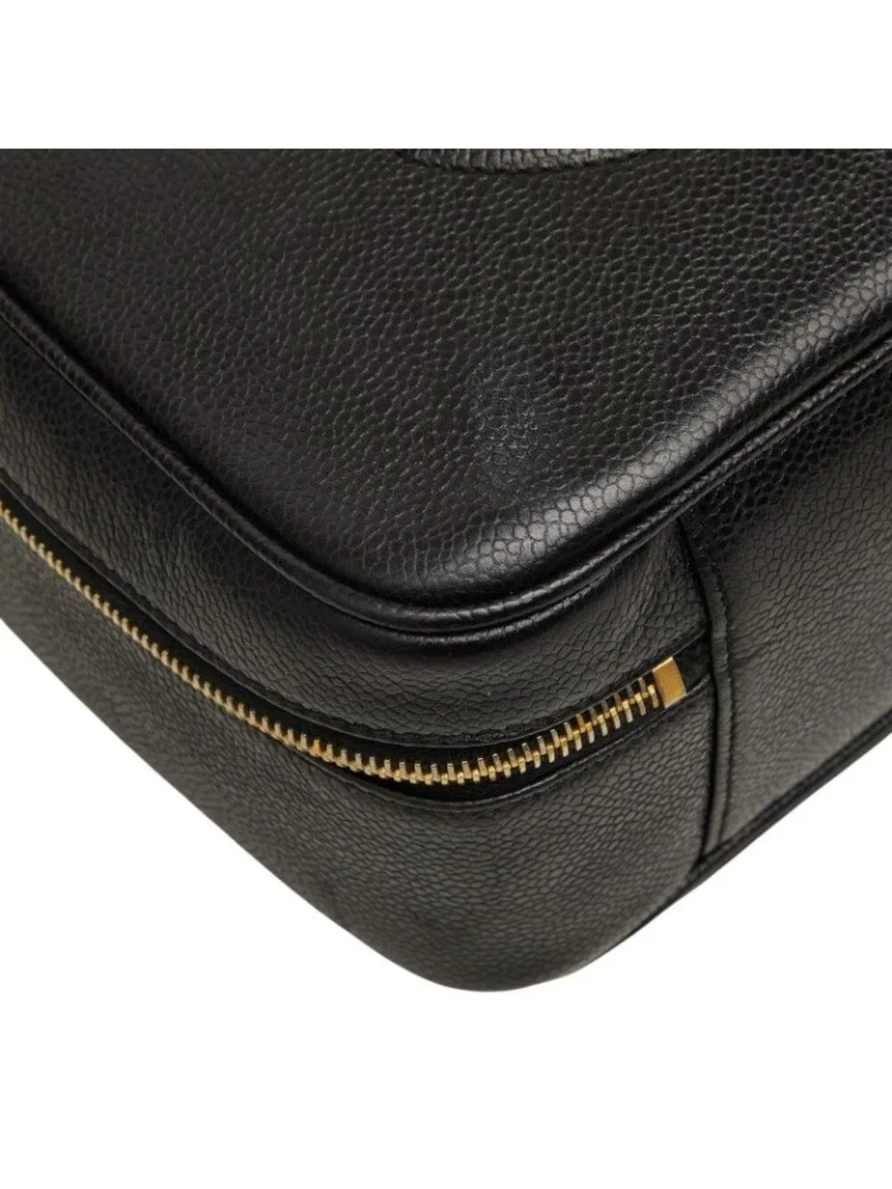 Chanel CC Logo Vanity 2-Way Shoulder Bag Black Caviar Leather